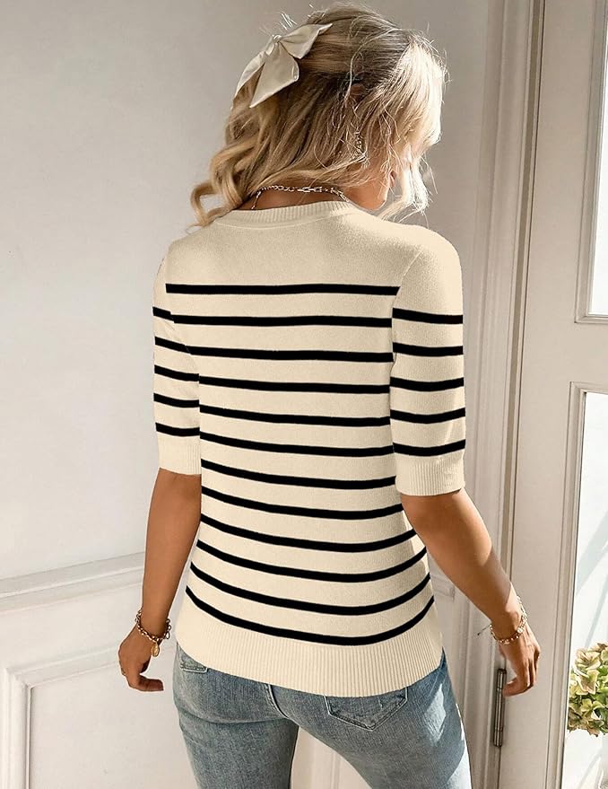 Zeagoo Women Short Sleeve Sweater Summer Crew Neck Dressy Casual Soft Knit Pullover Tops Trendy