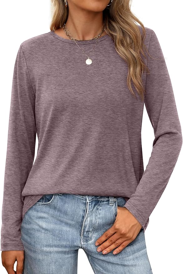 XIEERDUO Long Sleeve Shirts for Women Casual Crew Neck Basic Fall Tops Loose Fit Comfy