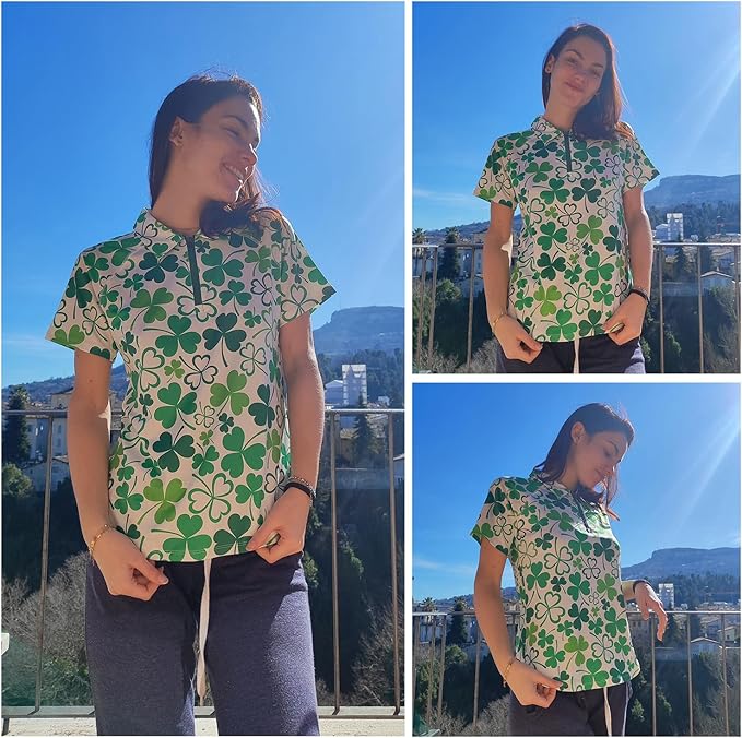 Women's Golf Shirt Short Sleeve Tennis Shirt Quarter Zip Golf Pullover Golf Polo Shirts Argyle Tops