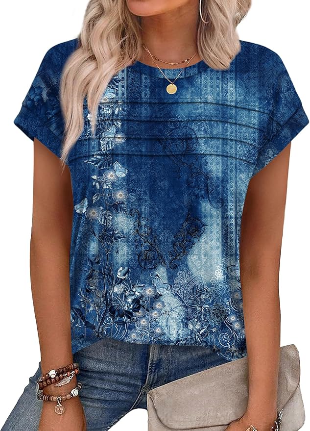 WEESO Womens Summer Tops Trendy 2026 Cap Sleeve T Shirts Crew Neck Pleated Front Beach Vacation Clothes Fashion