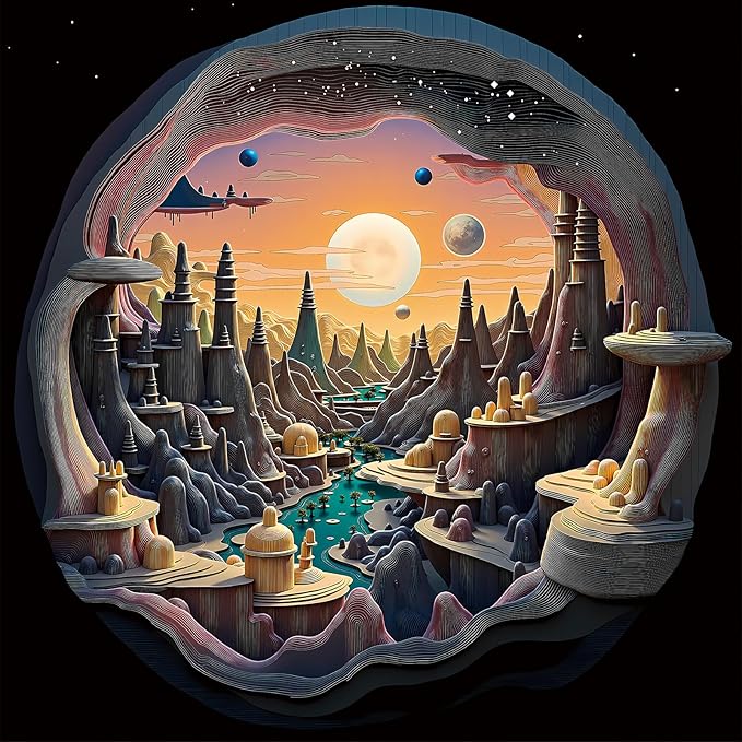Naturelish 3D Visual Art Jigsaw Puzzles for Adults 1000 Pieces, Cave Alien Planet Landscape, Challenging Family Puzzle Puzzles, Great Gift Idea,Size 24x24 in