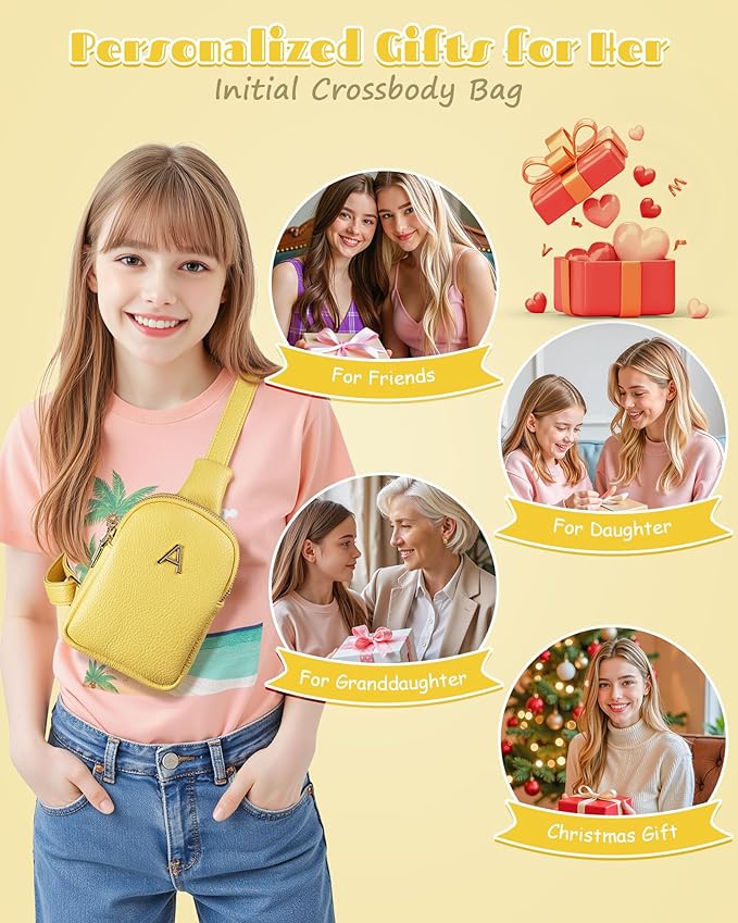 Gifts for College Girl, Initial Lightweight Crossbody Phone Purse for Teen Girls, Mini Shoulder Bag, Birthday Gifts for Women Girls Daughter Granddaughter, Cute Trendy Preppy Stuff for Friend