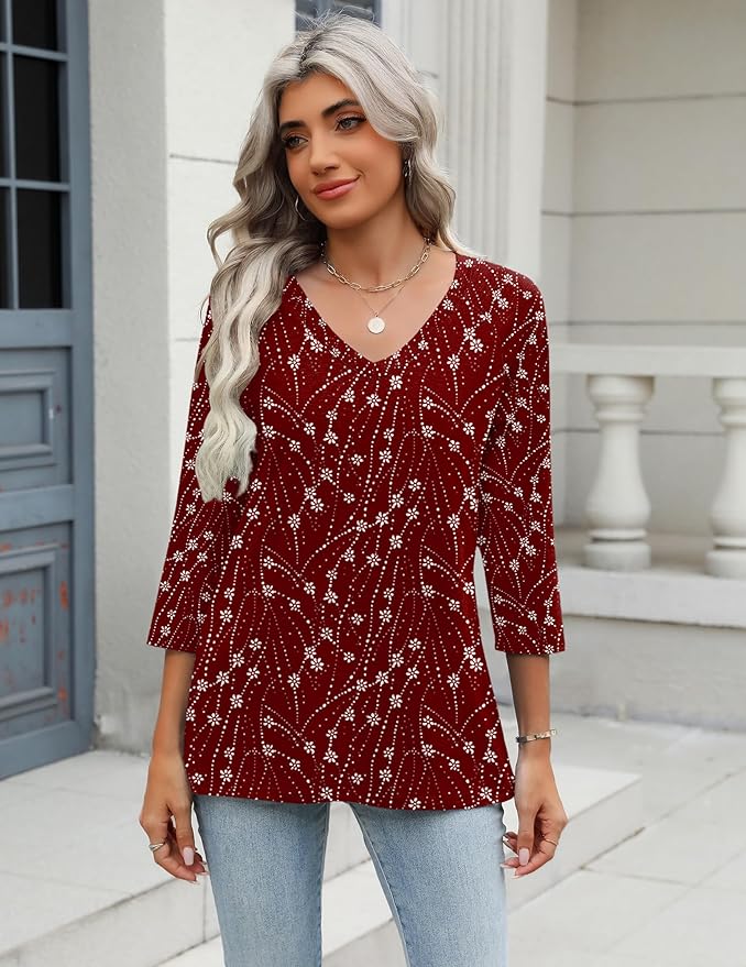 Zeagoo 3/4 Length Sleeve Womens Tops Casual V Neck Shirts Soft Basic Tees Business Work Blouses