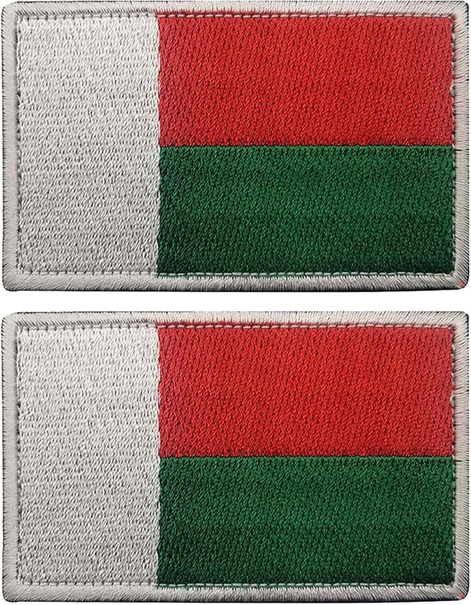 EmWoot 2PCS Madagascar Flag Patch Embroidered Morale Patch Military Tactical Patches Hook and Loop