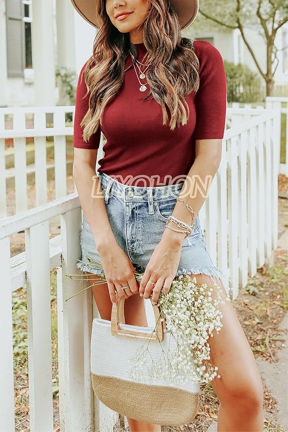 LIYOHON Womens Tops Dressy Casual Mock Turtleneck Business Short Sleeve T Shirts Going Out Tops 2026