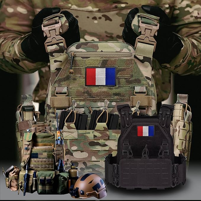EmWoot 2PCS French Flag Patch Embroidered Morale Patch Military Tactical Patches Hook and Loop(Grey Border)