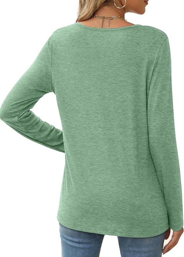 XIEERDUO Long Sleeve Shirts for Women Casual Crew Neck Basic Fall Tops Loose Fit Comfy