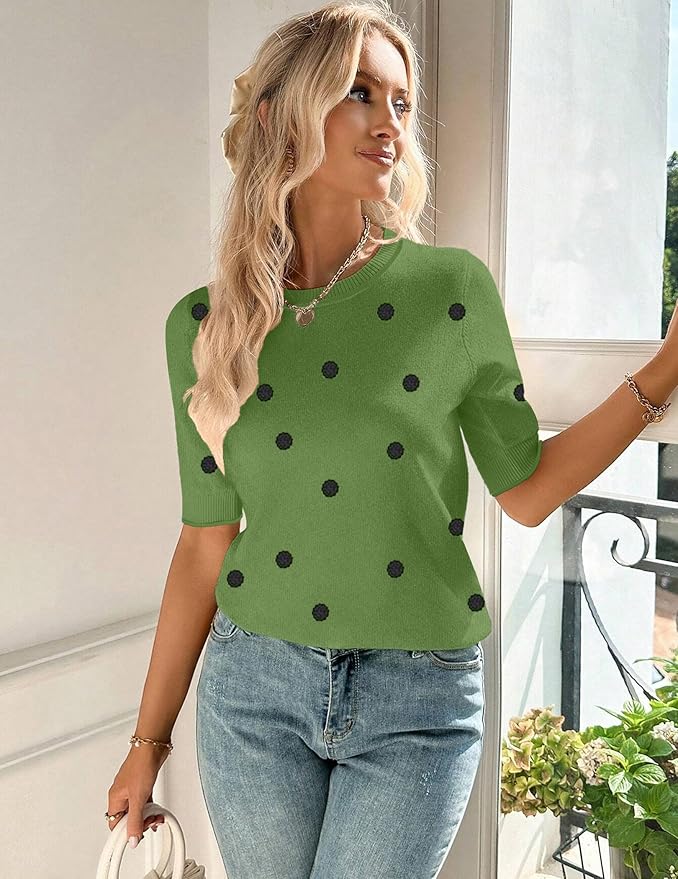 Zeagoo Women Short Sleeve Sweater Summer Crew Neck Dressy Casual Soft Knit Pullover Tops Trendy