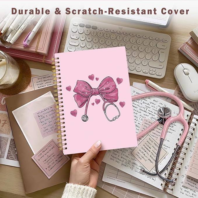 Lacama Bow Nurse Notebook Journal, Pink Nursing School Essentials, Nursing Student Graduation Gifts, Nurse Gifts for Women Nurse Appreciation Gift, Coquette Stuff Stethoscope Notebook