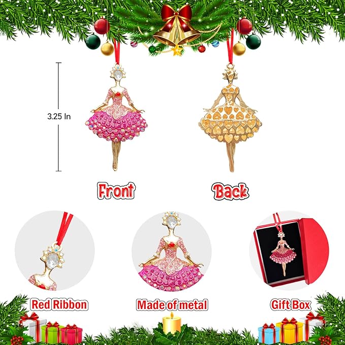 Ushinemi 2024 Pink Ballerina Ornament for Christmas Tree, Sparkles Keepsake Hanging Decor Gift for Kids Girls - A