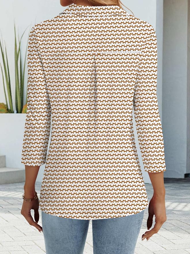 3/4 Length Sleeve Womens Tops Dressy Casual V Neck Polo Shirts Business Work Blouses 2025 Trendy Tunic Top