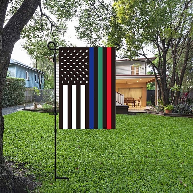 Thin Blue Red and Green Line Flag, Small American USA Garden Flags for Yard Patio Porch Independence Day Patriotic Festival Outdoor Decorations