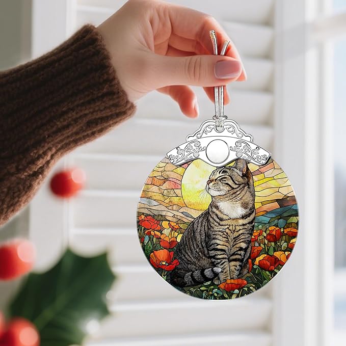 Stained Glass Ornament, Christmas Ornaments, Christmas Decorations for Tree, Holiday Ornament, Gifts for Cat Lovers, Holiday Party Gifts, Gift Ideas & Xmas Gift - Cat