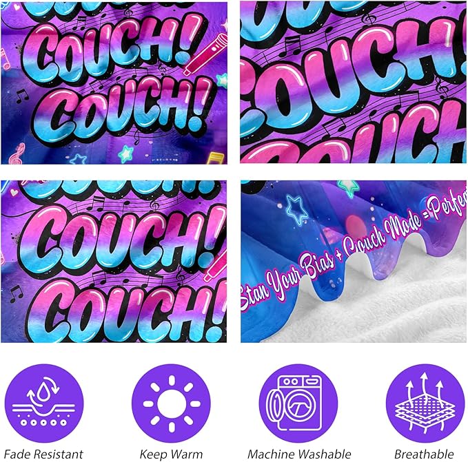 Kpop Couch! Couch! Couch! Gifts Blanket - Ultra-Soft Plush Throw Blanket for Adult, Teen Girls, Music Gifts for Women Friends K-Pop Lovers Merch Stuff, Christmas Birthday Gifts (Purple, 80''x60'')