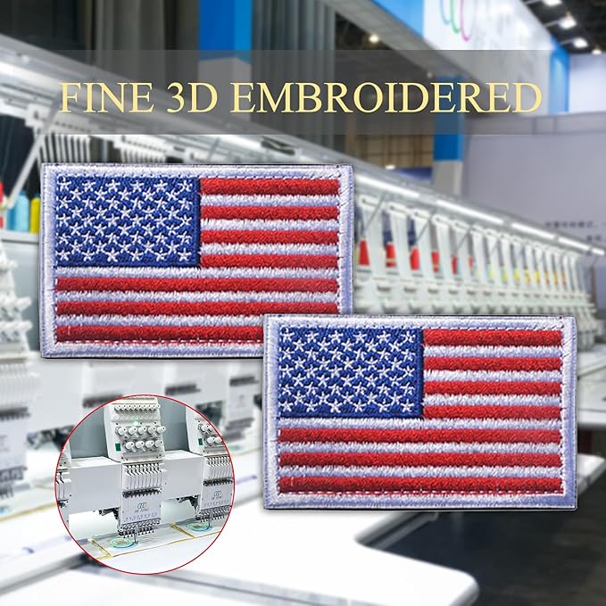EmWoot 2PCS American Flag Patch Embroidered Morale Patch Military Tactical Patches Hook and Loop(USA White Border)