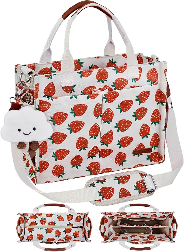 BESBESME Canvas Tote Bag for Women with Zipper & Compartments– Large Work & College Laptop Tote Crossbody Shoulder Bag