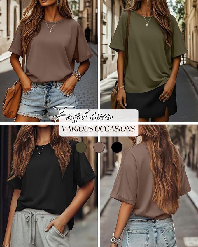 Riyiper 3 Pack Women's Oversized T-Shirt Half Sleeve Summer Tees Casual Loose Fit Crew Neck Basic Tops