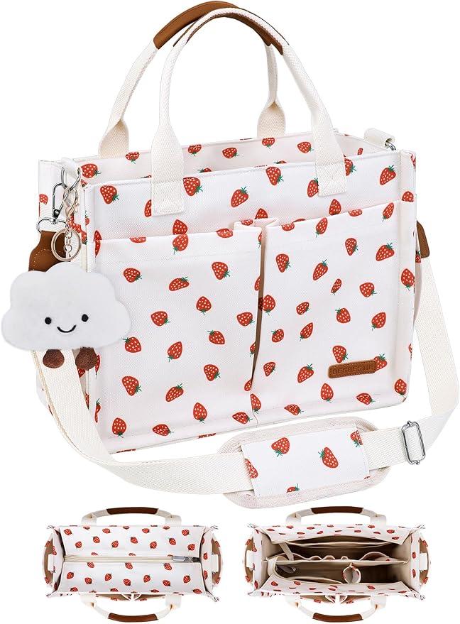 BESBESME Canvas Tote Bag for Women with Zipper & Compartments– Large Work & College Laptop Tote Crossbody Shoulder Bag
