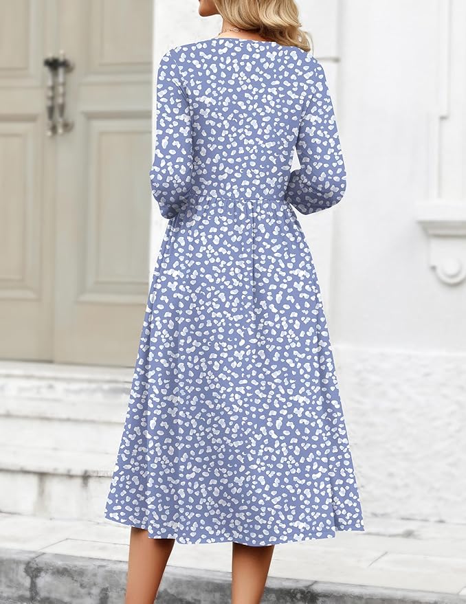 Zeagoo 3/4 Sleeve Women's Dress Casual Flowy A-Line Midi Tshirt Dresses with Pockets Crewneck Vocation Boho Beach Sundress