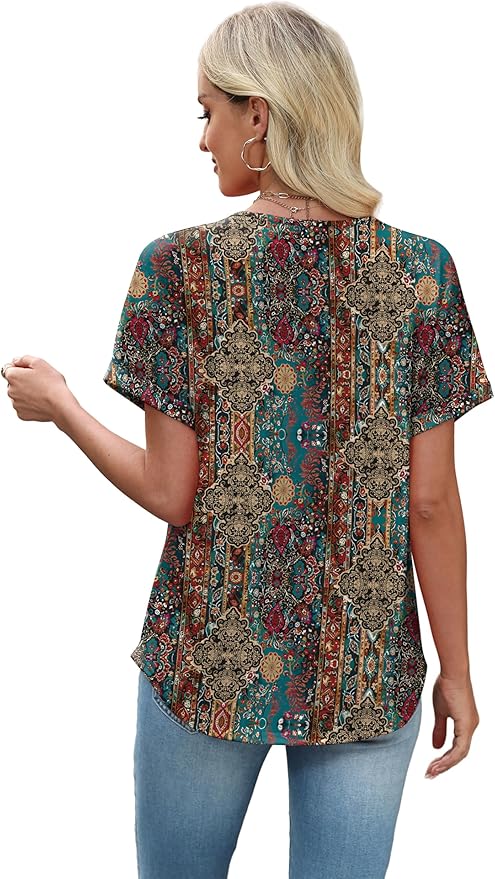 Sipaya Womens Blouses Dressy Casual Summer Shirts Short Sleeve Lace Front Boho Tunic Tops for Leggings Fashion Clothes