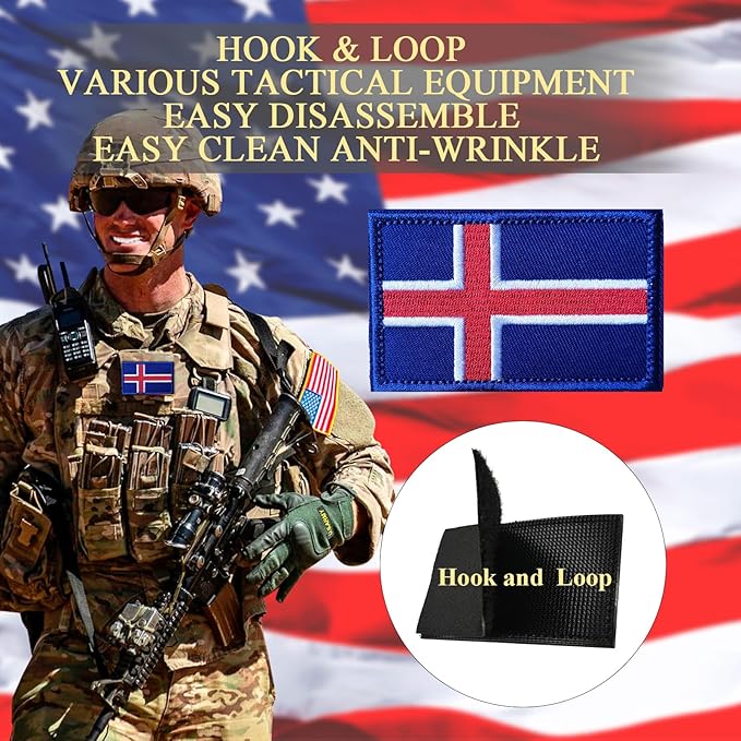 EmWoot 2PCS Iceland Flag Patch Embroidered Morale Patch Military Tactical Patches Hook and Loop