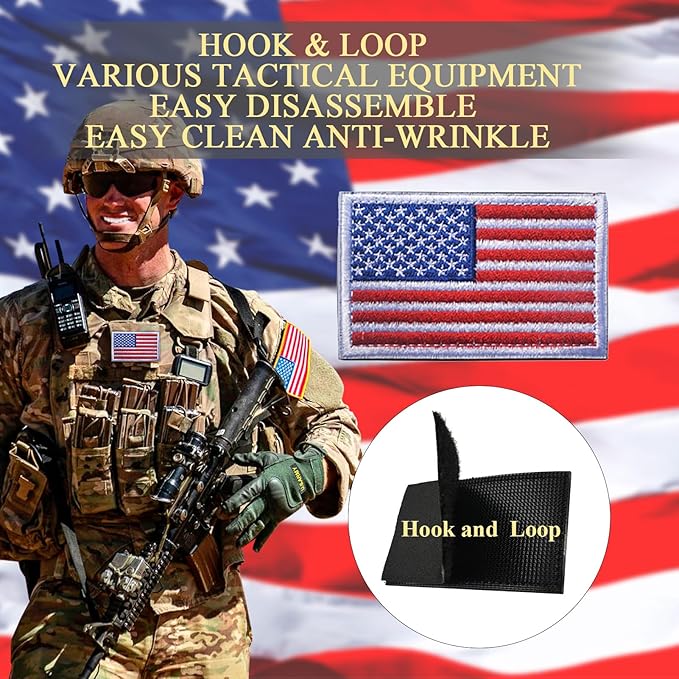 EmWoot 2PCS American Flag Patch Embroidered Morale Patch Military Tactical Patches Hook and Loop(USA White Border)
