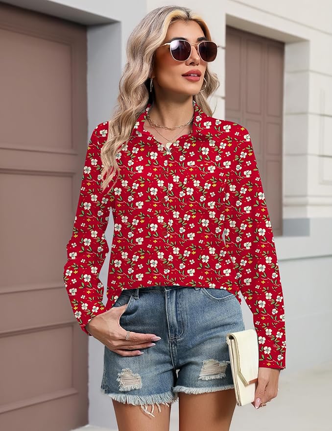 HOTOUCH Button Down Shirts for Women Long Sleeve Blouse Dressy Casual Business Work Tops with Pocket