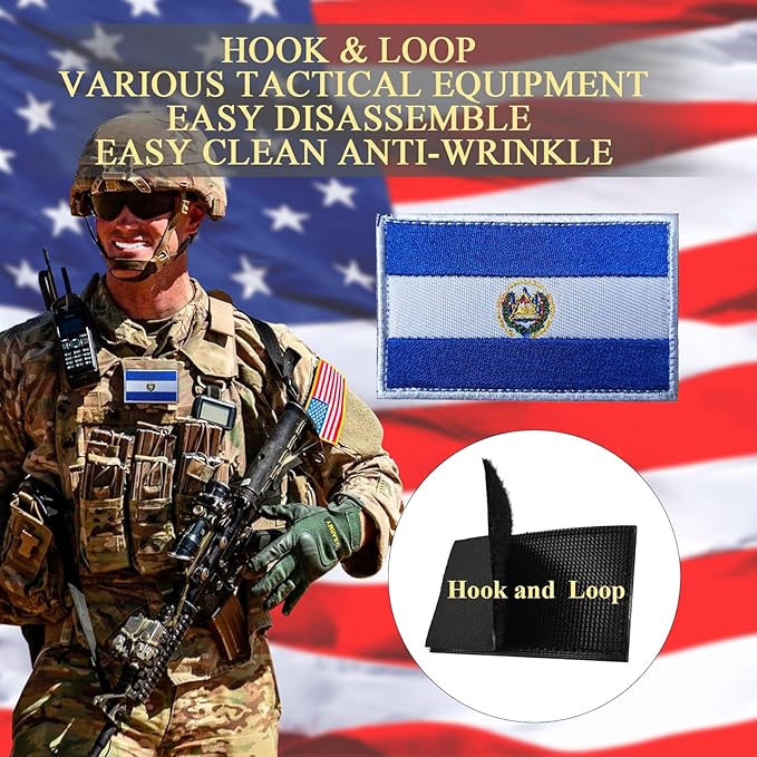 EmWoot 2PCS EI Salvador Flag Patch Embroidered Morale Patch Military Tactical Patches Hook and Loop
