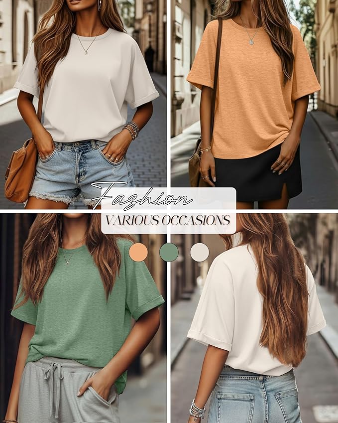 Riyiper 3 Pack Women's Oversized T-Shirt Half Sleeve Summer Tees Casual Loose Fit Crew Neck Basic Tops