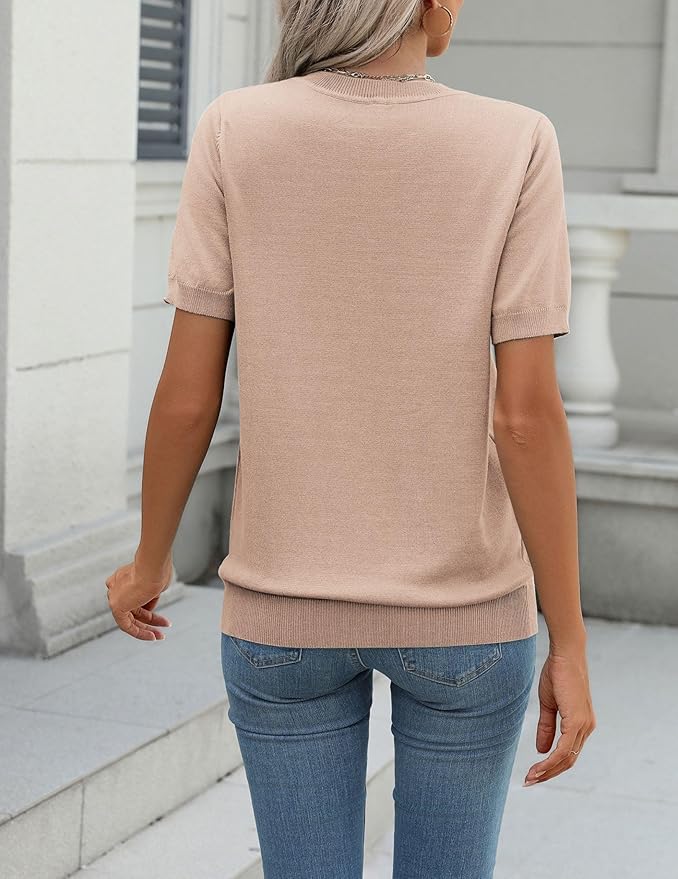 Zeagoo Womens Summer Short Sleeve Tops Crew Neck Lightweight Pullover Sweaters Loose Dressy Casual Blouse Basic Clothes