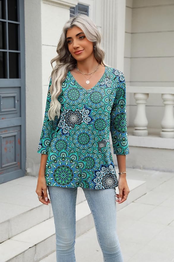 Zeagoo 3/4 Length Sleeve Womens Tops Casual V Neck Shirts Soft Basic Tees Business Work Blouses