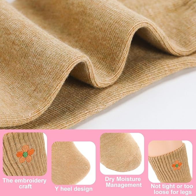 Eurzom 10 Pairs Socks Womens Crew Elastic Ankle Length Cotton Socks Aesthetic Cute Lightweight Low Cut Gifts for Women