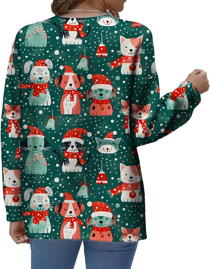 LIZALIG Women's Fall Christmas Snowman Sweater Long Sleeve Crewneck Pullover Festive Holiday Winter Outfit for Parties
