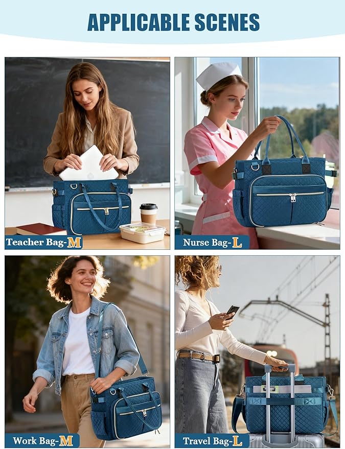 FIORETTO Teacher Tote Bag for Women with Laptop Compartment, Large Cup Holder, Zip Closure, Ideal for Work, Bible, Nurse