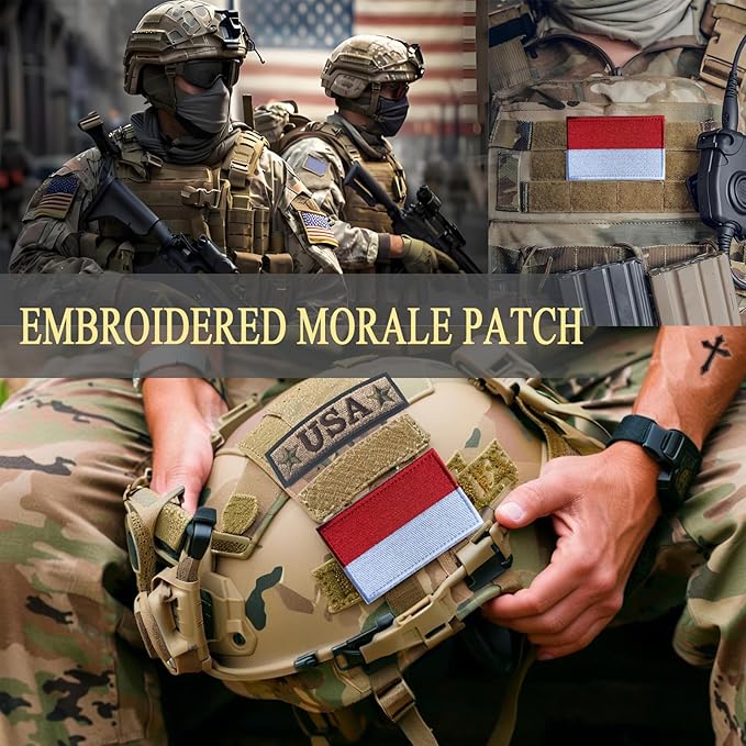 EmWoot 2PCS Indonesia Flag Patch Embroidered Morale Patch Military Tactical Patches Hook and Loop