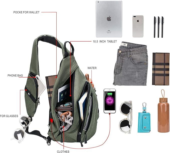 TurnWay Water-Proof Sling bag/Crossbody Backpack/Shoulder Bag with USB Charging Port for Travel, Hiking, Cycling, Camping