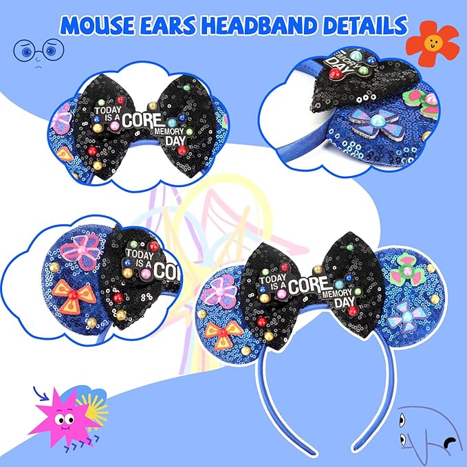 ETLUK Mouse Ears Headband, Sequin Bow Blue Headband for Women Girls Adult, Parks Ears for Cosplay Accessories Party Decorations