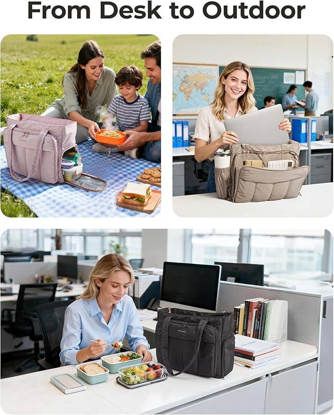 BAGSMART Tote Bag for Women, Teacher Tote with Insulated Compartment, Large Puffer Work Tote Handbags for Work