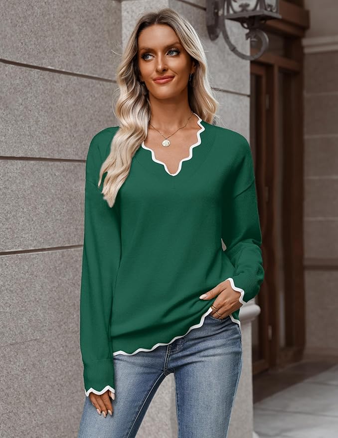 Zeagoo Women's 2026 Fall V Neck Sweater Casual Long Sleeve Lightweight Ribbed Knit Pullover Sweaters Dressy Casual Tops