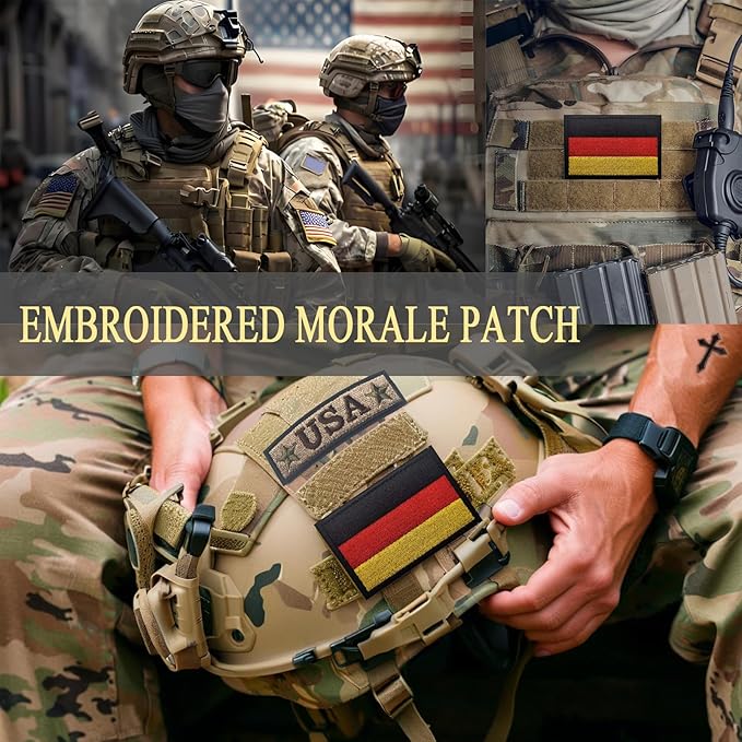 EmWoot 2PCS Germany Flag Patch Embroidered Morale Patch Military Tactical Patches Hook and Loop(Black Border)