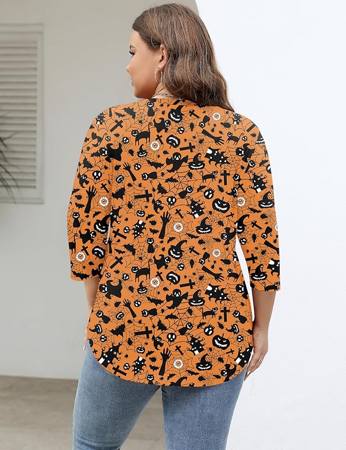 TFSDOD Womens Plus Size Tops V Neck T Shirts 3/4 Sleeve Blouse Summer Casual Tees XL-5X