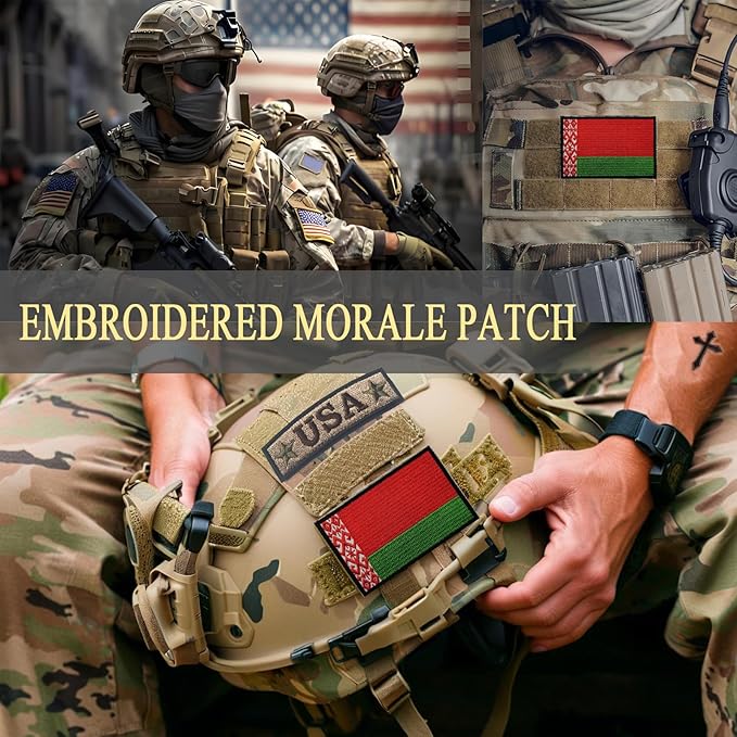 EmWoot 2PCS Belarus Flag Patch Embroidered Morale Patch Military Tactical Patches Hook and Loop(Black Border)