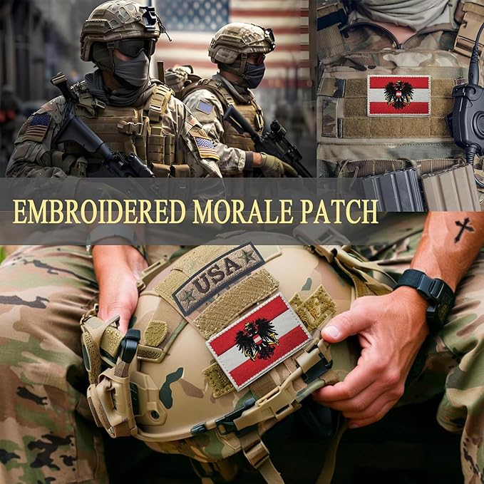 EmWoot 2PCS Austria Flag Patch Austrian Emblem Embroidered Morale Patch Military Tactical Patches Hook and Loop Applique Fastener