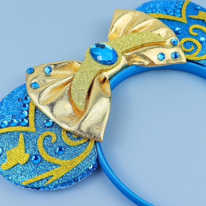LIHELEI Mouse Ears Headband, Princess Jasmine Headbands for Women Birthday Party, Sequin Bows Headwear Hair Accessories for Women - Aladdin blue Headband