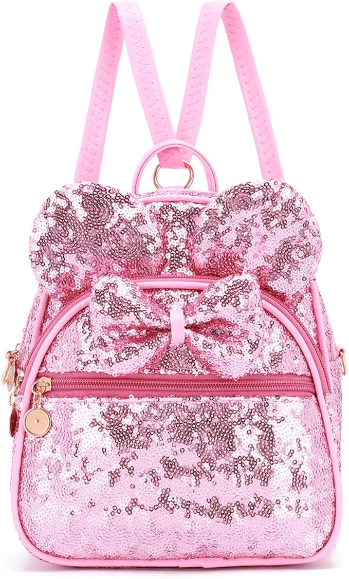 KL928 Girls Mini Backpack Bowknot Polka Dot Cute Daypacks Convertible Shoulder Bag Purse for Women (Sequin Pink)
