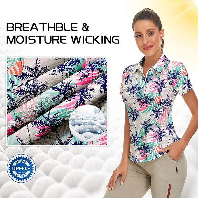 Women's Golf Shirt Short Sleeve Tennis Shirt Quarter Zip Golf Pullover Golf Polo Shirts Argyle Tops