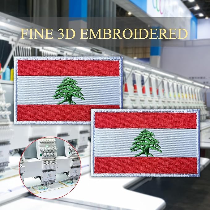 EmWoot 2PCS Lebanon Flag Patch Embroidered Morale Patch Military Tactical Patches Hook and Loop