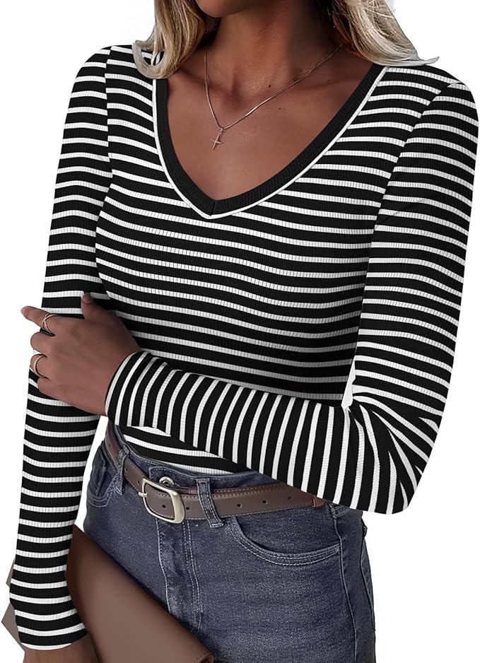 Womens 3/4 Sleeve Scoop Neck Top Ribbed Knit Slim Fitted Casual Basic Tee Shirts 2025 Fall Trendy Work T-Shirt Outfits