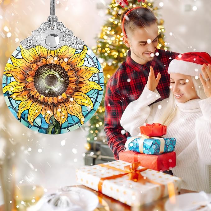 Christmas Ornaments: Stained Glass Ornament, Christmas Tree Ornament, Hanging Ornaments for Home Decor & Xmas Tree Decorations – Exquisite Holiday Decor, Holiday Present - Sunflower