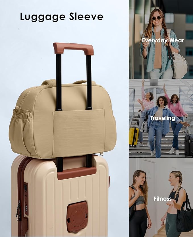 Gym Bag for Women, Travel Duffle Bags with Wet Pocket, Lightweight Carry on Bag Overnight Weekender Duffel Bag, Water Resistant (Camel)